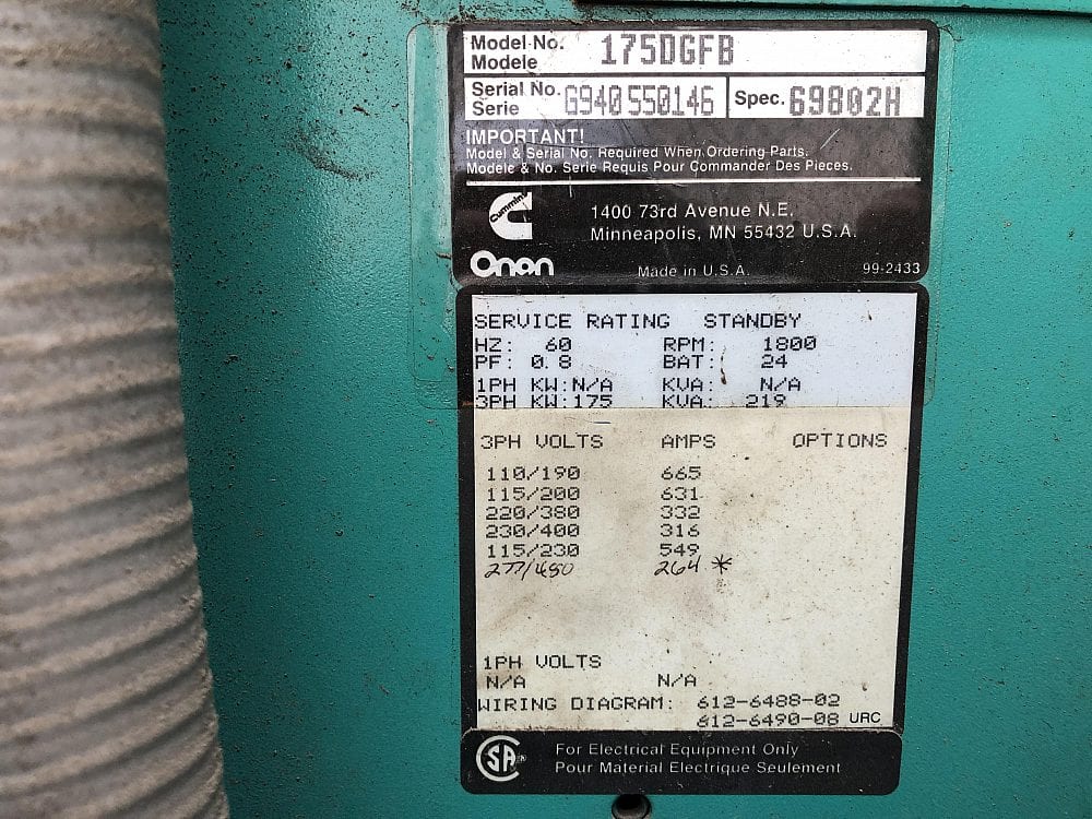 175 kW Cummins Generator
