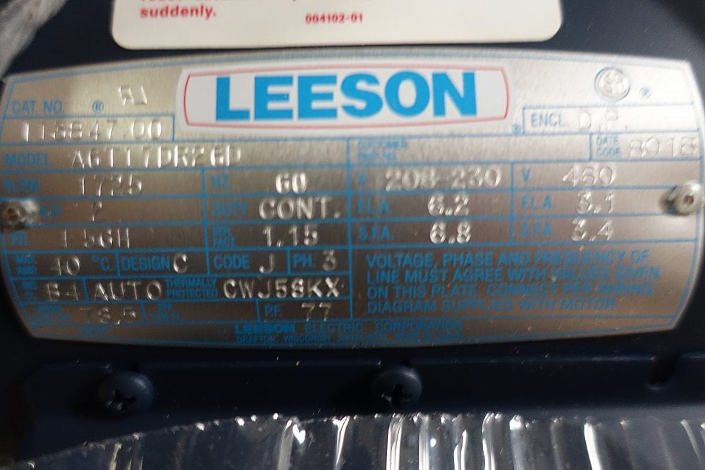 Leeson 2 HP Motor CAT No. 113847.00