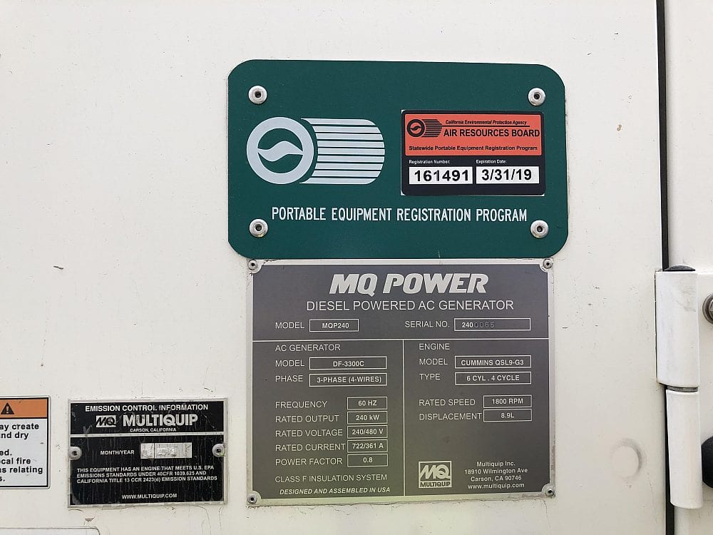 2013 MQ 240 kW Generator